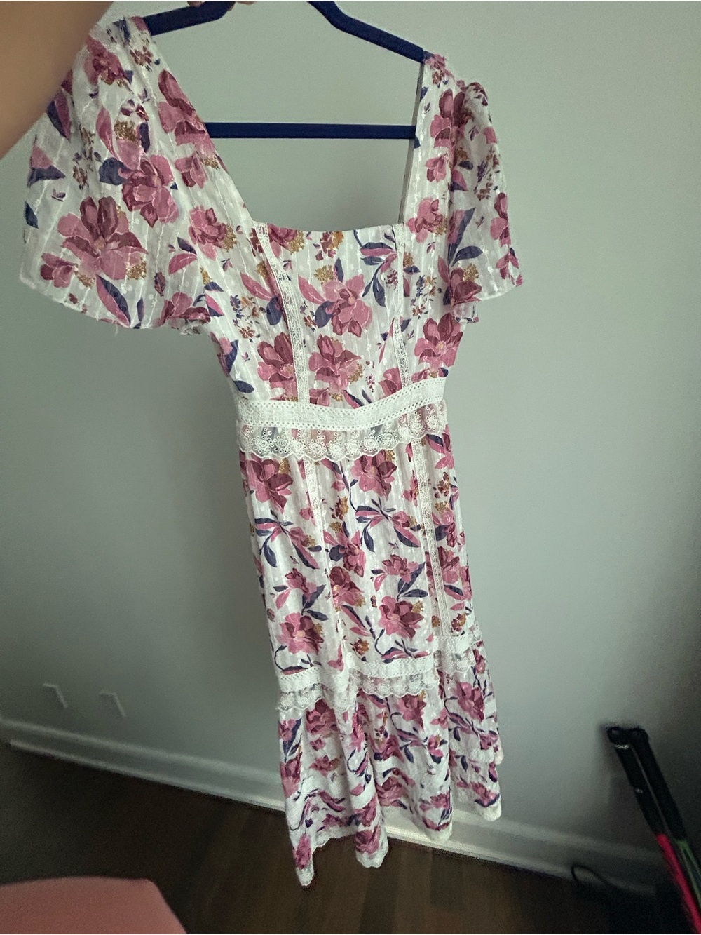 Adelyn Rae White Maxi Dress with Pink Floral Print